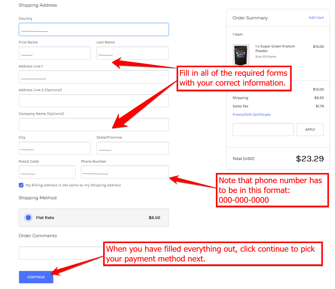 Filling out the shipping address form during the Big Katom checkout.