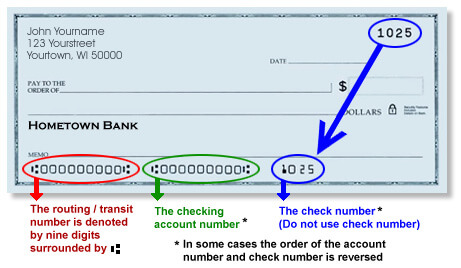 eCheck with routing number and checking account number circled.